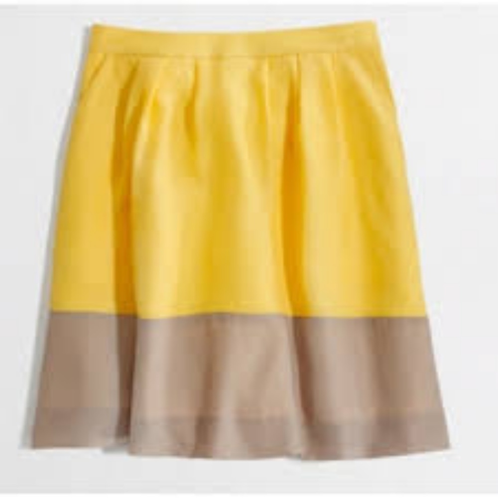 J. Crew Yellow & Camel Silk Pleated Skirt